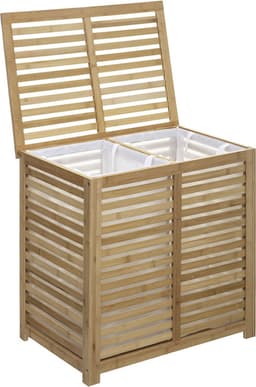5Five Wasmand Bamboe - Dubbele bak - 2x 50 liter compartiment - 58 x 40 x 60 cm - met deksel — thumbnail 5