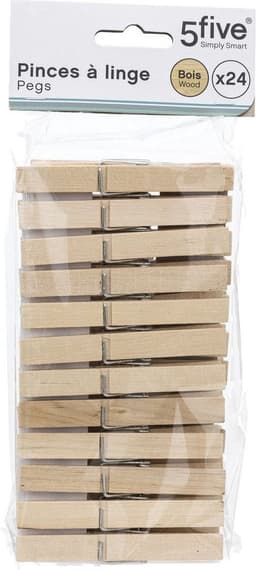 5five Wasknijpers - 24x stuks - hout - naturel - 9 cm - Was ophangen - Was knijpers — thumbnail 2