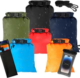 Bag Set van 6 waterdichte tassen, 1,5 l, 2,5 l, 3 l, 3,5 l, 5 l, 8 l, waterdichte zakken en pakzakken met verstelbare riem, beschermt de telefoon, perfect voor outdoor en watersport, ultralicht en — thumbnail 1