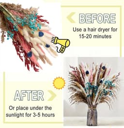Gedroogde bloemen, 44 cm, boho-decoratie met sluier, Bunny-Tails, gedroogde bloemen, bruin pampasgras, decoratie voor woonkamer, hal, eettafel, badkamer, decoratie — thumbnail 5