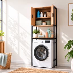 Wasmachine rek - 170x64x27 cm - met kast - zwart-natuur — thumbnail 4