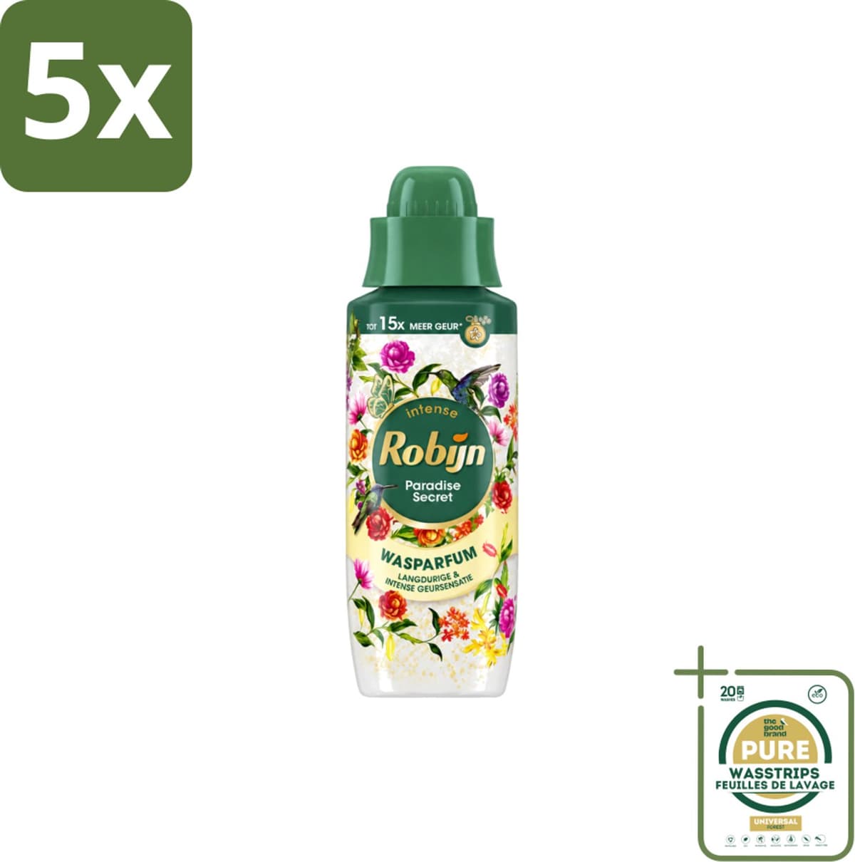 5 x Robijn – Wasparfum – Paradise Secret – 342 ml - Wasstrips - Wasparfum - Wasgeur - Botanische Geur - Wasmiddel - Wasverzachter — afbeelding 1