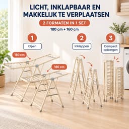 ProductXpert DryPro™ - Wasrek - Droogrek Inklapbaar - Opvouwbaar - 2-Delige Set - 160 + 180 cm - Beige — thumbnail 2