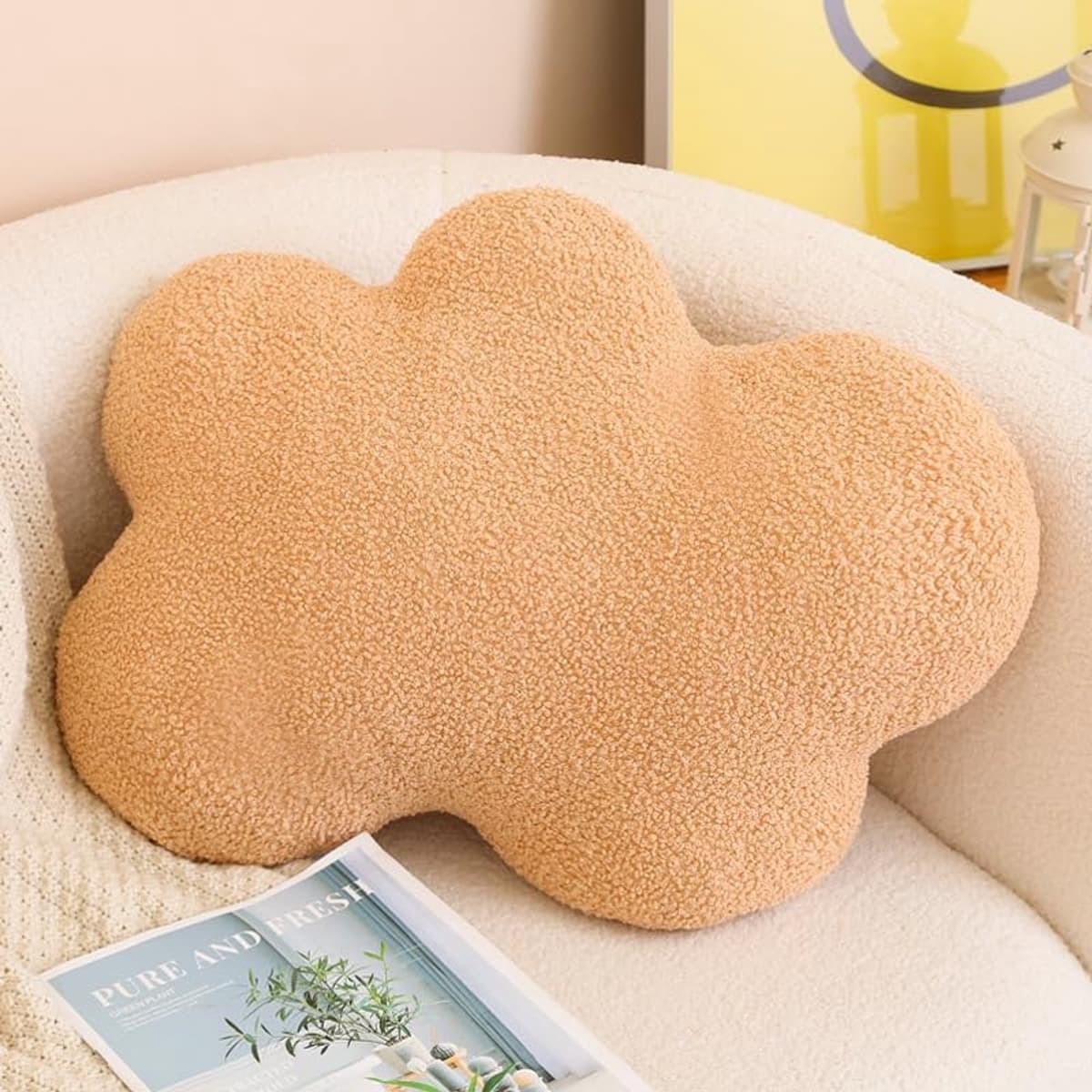 Wolk Pluche kussen, wolkvorm, zacht kussen, wolk, gevuld pluche, decoratief kussen voor woondecoratie (kaki) — afbeelding 1