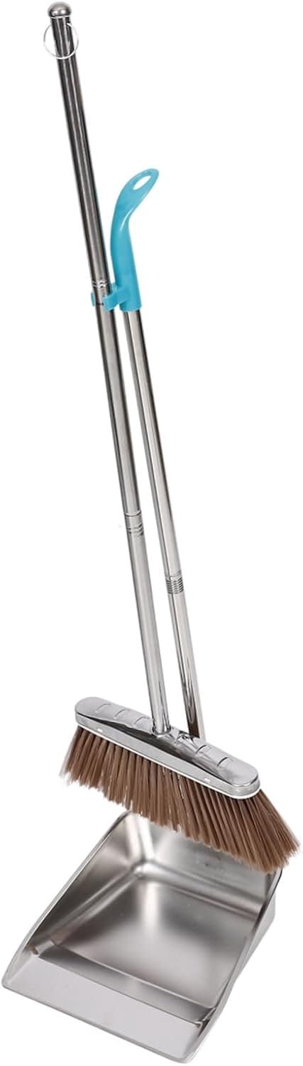 1set Stainless Steel Bezem Veegschep Met Uittrekbare Steel Voor Huishoudelijk Gebruik Voor Thuis Studentenhuis Ruimtes — afbeelding 1