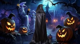 Cape, zwarte cape met capuchon, lange satijnen cape, kostuum voor Halloween, carnaval, vampier — thumbnail 3