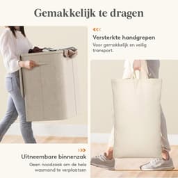 Wasmand 2 Vakken met Deksel, Grote Opvouwbare Wasmand met Uitneembare Zakken, Laundry Basket voor Badkamer, Slaapkamer en Wasruimte, 145L, Beige — thumbnail 3