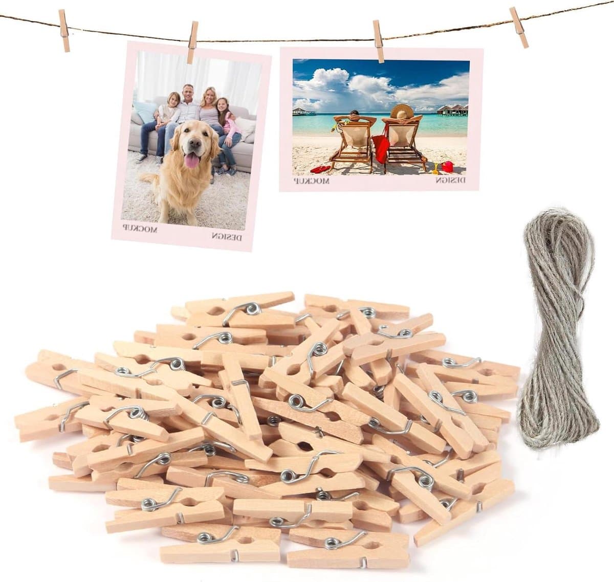 Houten wasknijpers - Kleine klemmen - Foto's ophangen - Natuurlijk materiaal - 120 stuks - Houtkleur — afbeelding 1