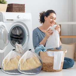 SnelShoppen - Mesh Waszak Portable Waszak met Treksluiting Draagbare Dunne Mesh Waszak voor Kleding, Beddengoed, Tafelkleed, Gordijnen - 60x40cm — thumbnail 3
