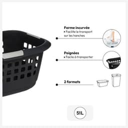 Dailygoods - Ergonomische Wasmand 51L - Donkergrijs met Handgrepen — thumbnail 4