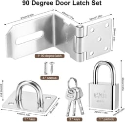 Dailygoods- Deurslot 90-graden - Roestvrij Stalen Tuinpoortslot - Slaapkamerdeurslot - Deurvergrendeling - Extra Beveiliging - Inclusief 3 Sleutels en Schroeven - Poortslot — thumbnail 2