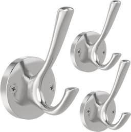Badjashaak van geborsteld nikkel, handdoekhaak, 3-pack kledinghaken, zware haken voor de bijkeuken, dubbele badjashaken, wandmontage, hoedenhaken voor hal, badkamer, keukenkast — thumbnail 1