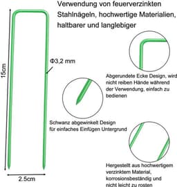 Grondanker 30 stuks - U-vormige nagels 15 cm - Anti-roest bevestigingsanker - Groen - Stevig - Voor bevestiging van hekken en kunstgras - Grondnagels — thumbnail 2