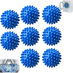 8 stuks - Reinigingsballen voor de was - Wasballen voor de wasmachine - Droogballen - Antiklit- en vlekverwijderingsballen - Blauw - 6,5 cm - Herbruikbaar - Voor pluizige kleding - Geschikt voor wasmachines en drogers — thumbnail 1