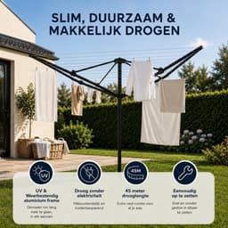Droogrek Buiten - Waslijnen 4 Armen - Kleding Drogen - Inclusief Grondanker - 45 Meter Drooglijn - Zwart — thumbnail 5