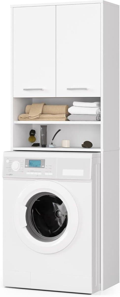 Wasmachinekast - Ombouwkast - Ruimte Benutten - Veel Opbergruimte - 64 x 180 x 30 cm - Wit — afbeelding 1