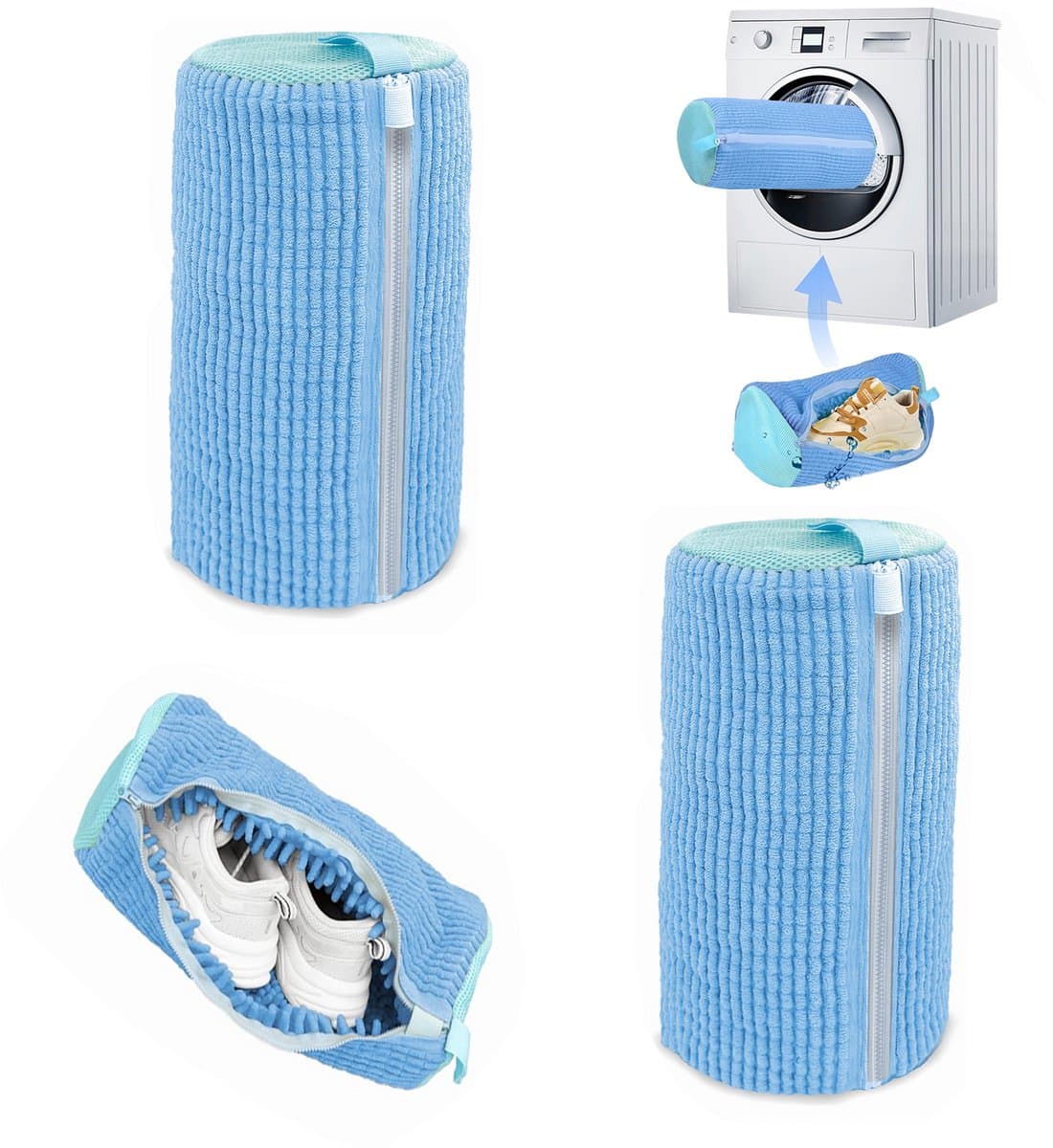 2 stuks - Schoenwaszak - Sneaker waszak - Wasmachine schoenreinigingszak - Herbruikbaar - Anti-vervorming - 360° Diepe Reiniging met Microvezel - 39 cm x 20 cm - Blauw - Geschikt voor de wasmachine — afbeelding 1