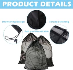 3-delige grote waszakken met trekkoord van robuust netweefsel voor vuile kleding, beddengoed en pluche, 70 x 90 cm — thumbnail 4