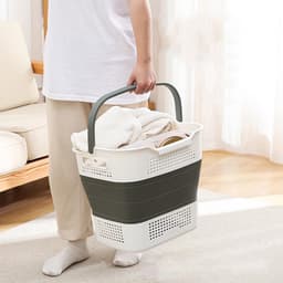 Opvouwbare wasmand – Speelgoedmand voor kinderen – Siliconen wasmand – Wasmand voor vuile was – Geschikt voor wasgoed, afwas, kleding, speelgoed en dekens – Stevig en draagbaar – Multifunctioneel en grote capaciteit – 35 liter - Donkergrijs — thumbnail 3