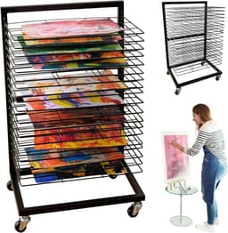 Kunst droogrek – schilderij droogrek met 19 verstelbare planken, metalen tekeningenrek, ruimtebesparend voor atelier en klas — thumbnail 1