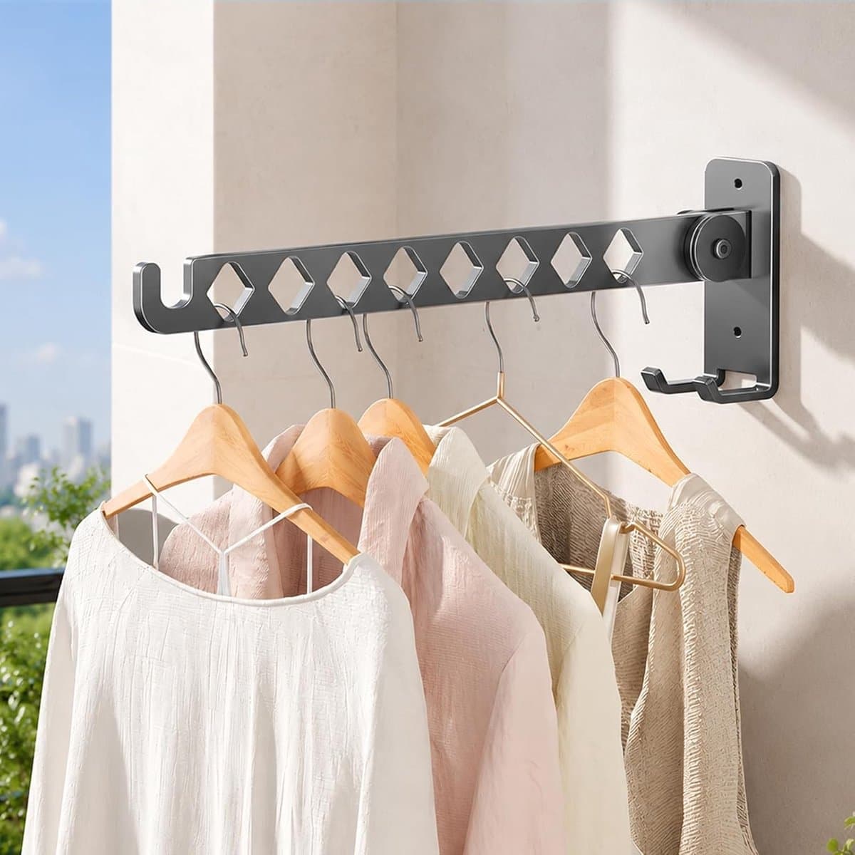 Inklapbaar droogrek voor aan de muur, robuust en ruimtebesparend, ideaal voor badkamer, balkon en wasruimte, perfect voor kleding en handdoeken — afbeelding 1