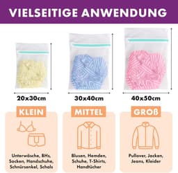 mesh waszakken voor de wasmachine - set van 5 - beschermt de fijne was, sokken, lingerie, bh's, schoenen - hoogwaardige waszak met rits - wasnetje — thumbnail 4