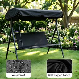 Beschermhoes voor 2- en 3-zits tuinschommel, weerbestendig en duurzaam, zitkussen voor buitenmeubels van 900D Oxford-stof (zwart) — thumbnail 3