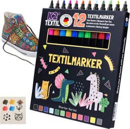 12 textielstiften, wasmachinebestendig, textielmarker om te beschilderen, textielverf voor textiel en schoenen, stofmarkers, geschikt voor kinderen (12) — thumbnail 1