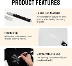 4 stuks textielstiften, wasmachinebestendig, wit, textielmarkers, wit, 1-6 mm, zachte punt, wasmarker, wit, permanent, textielmarker voor stof, doe-het-zelf, kleding en creatieve projecten — thumbnail 2
