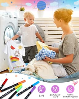 40 textielstiften, wasmachinebestendig, textielverfstiften, 40 kleuren, textielverf voor jongens en meisjes, stofkleur textielmerk voor T-shirt, stoffen zakken, hoeden, boodschappentas — thumbnail 4