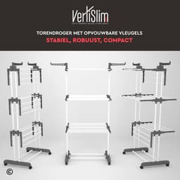 Droogrek Opvouwbaar - Droogtoren Inklapbaar - Kleding Drogen - Verticale Ruimtebesparing - 173cm Hoog - Grijs — thumbnail 3