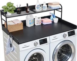 VEVOR Wasmachine Droger Countertop met Plank, 137 X 69,9 cm Houten Wasmachine en Droger Topper met Rand en 2 Haken, Wasmachine Topper voor Waskast Pantry Counter Organisatie en Opslag, Zwart — thumbnail 1