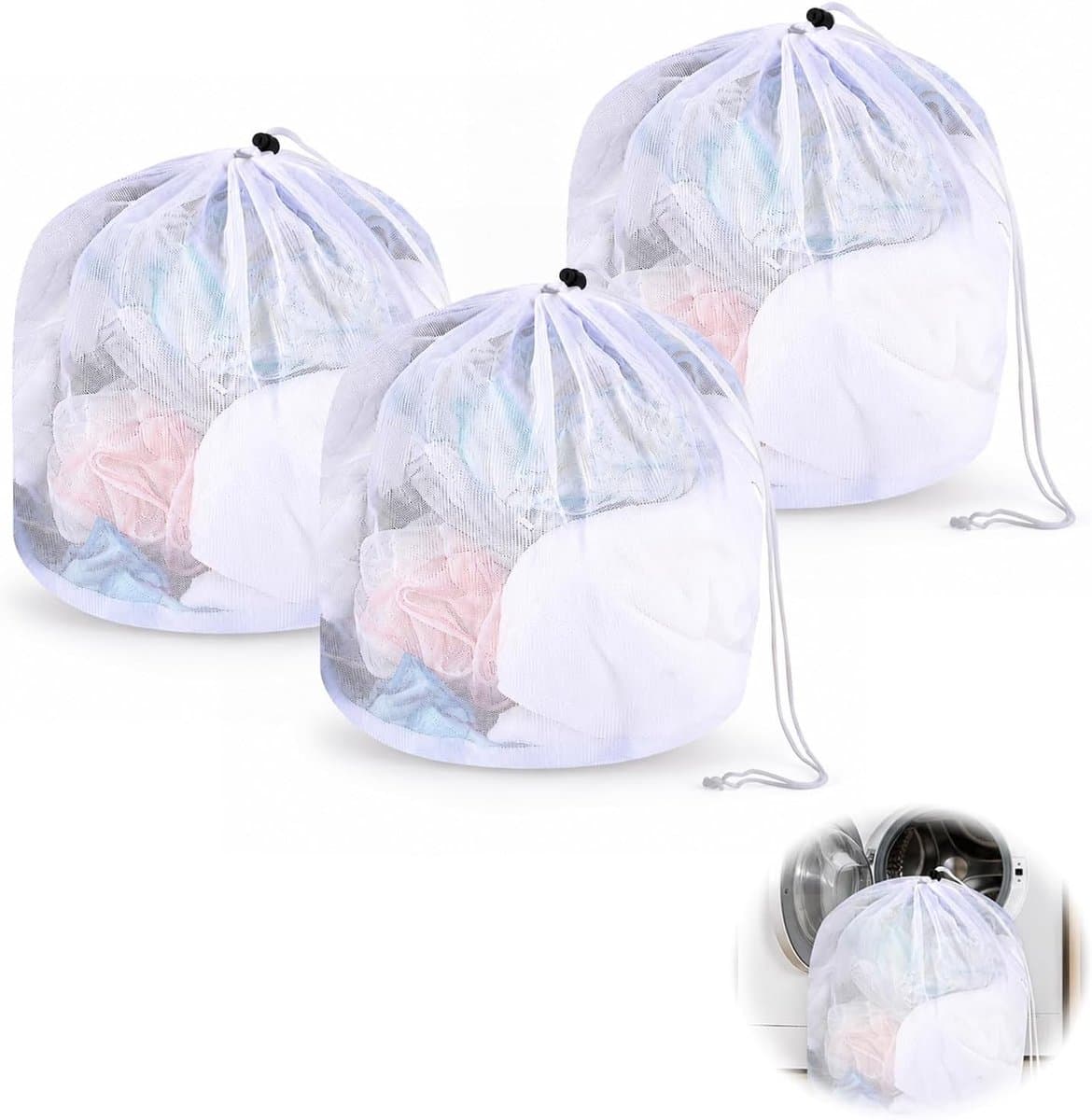 Wasnet voor wasmachine - 3 stuks, 40 x 50 cm, grote waszak met trekkoord voor ondergoed, sokken en delicate kleding — afbeelding 1