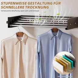 Droogrek Wandmontage - Waslijn Uittrekbaar - Was Drogen - Ruimtebesparend Ontwerp - 60 cm - Zwart — thumbnail 3