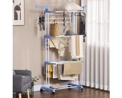 COVREO Droogtoren 73x64x177 cm blauw, staal met wielen en 4 niveaus