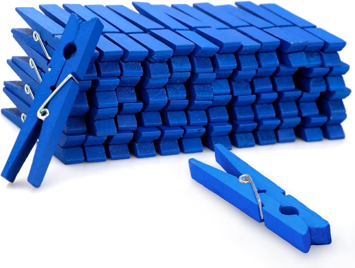 SnelShoppen - Blauwe houten wasknijpers 7,5 cm - 50 stuks roestbestendige clips voor wasgoed, knutselen en DIY - Natuurlijke houten haringen voor wasl — afbeelding 1