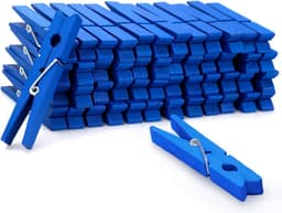 SnelShoppen - Blauwe houten wasknijpers 7,5 cm - 50 stuks roestbestendige clips voor wasgoed, knutselen en DIY - Natuurlijke houten haringen voor wasl — thumbnail 1