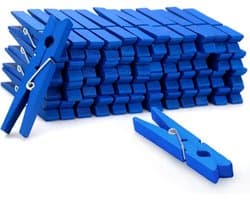 SnelShoppen - Blauwe houten wasknijpers 7,5 cm - 50 stuks roestbestendige clips voor wasgoed, knutselen en DIY - Natuurlijke houten haringen voor wasl