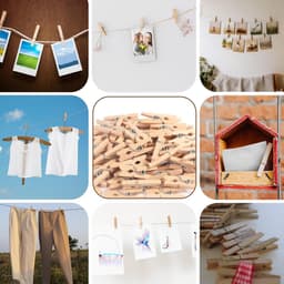 Houten knijpers 120 stuks 2.5 x 0.3 cm met 10 m touw, kleine clips voor foto's, kaarten en feestdecoraties — thumbnail 4