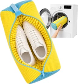 Schoenwaszak voor wasmachine - Geel - Herbruikbare pluche waszak met ritssluiting - Voor sneakers en sportschoenen — thumbnail 1