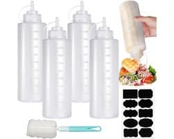 Knijpfles Set - Plastic - 1000ml - Lekvrij - Voor Ketchup en Sauzen