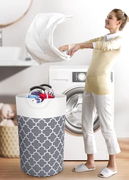 Wasmand - Grote wasmand - Opvouwbare wasmand - Waszak - Stoffen wasmand voor badkamer, slaapkamer & wasruimte - Grijs - 82 L — thumbnail 3