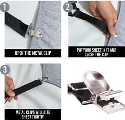 SnelShoppen - Bedlaken Klemmen Set van 4, Verstelbare Spanners voor Bedlakens met Metalen Clips, Elastische Hoek Klemmen voor Stabiliteit en Stevighei — thumbnail 2