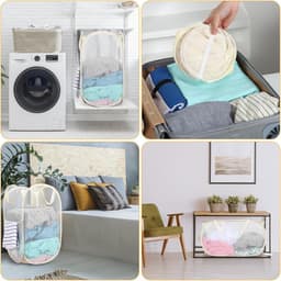 Opvouwbare Wasmand - Beige - 36 x 36 x 58 cm - Met Handvat en Ademend Netmateriaal - Voor Badkamer, Camping en Reizen — thumbnail 2