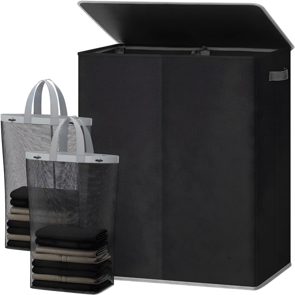 Lìon® Wasmand - 145L - Wasmanden - Wasmand 2 Vakken - Zwart - 58cm x 38cm x 67cm — afbeelding 1