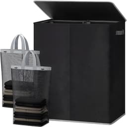 Lìon® Wasmand - 145L - Wasmanden - Wasmand 2 Vakken - Zwart - 58cm x 38cm x 67cm — thumbnail 1