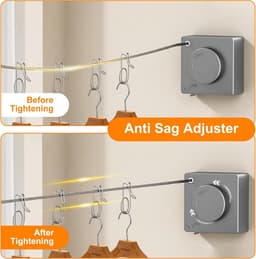 Uittrekbare waslijn 5,1 m - roestvrij staal - niet doorhangend - ideaal voor balkon en badkamer - ShopVlot — thumbnail 5
