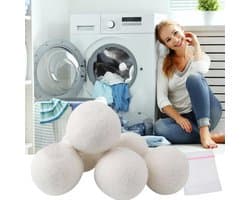 SnelShoppen - Set van 6 Natuurlijke Wol Droogballen, Herbruikbare Tumble Dryer Balls voor Verminderen van Kreukels, 5 cm, Inclusief Waszak, Eco-vriend