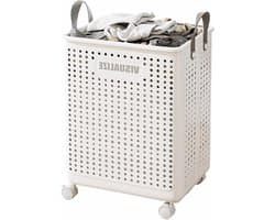 Opvouwbare wasmand met wieltjes van 60 liter, ideaal voor bijkeuken en slaapkamer, stevig en praktisch met handvatten