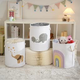 SnelShoppen - Baby wasmand voor kinderkamer 58L - Extra grote grijze opbergmand met ritssluiting voor speelgoed, kinderspeelgoed, was en cadeau - Idea — thumbnail 4